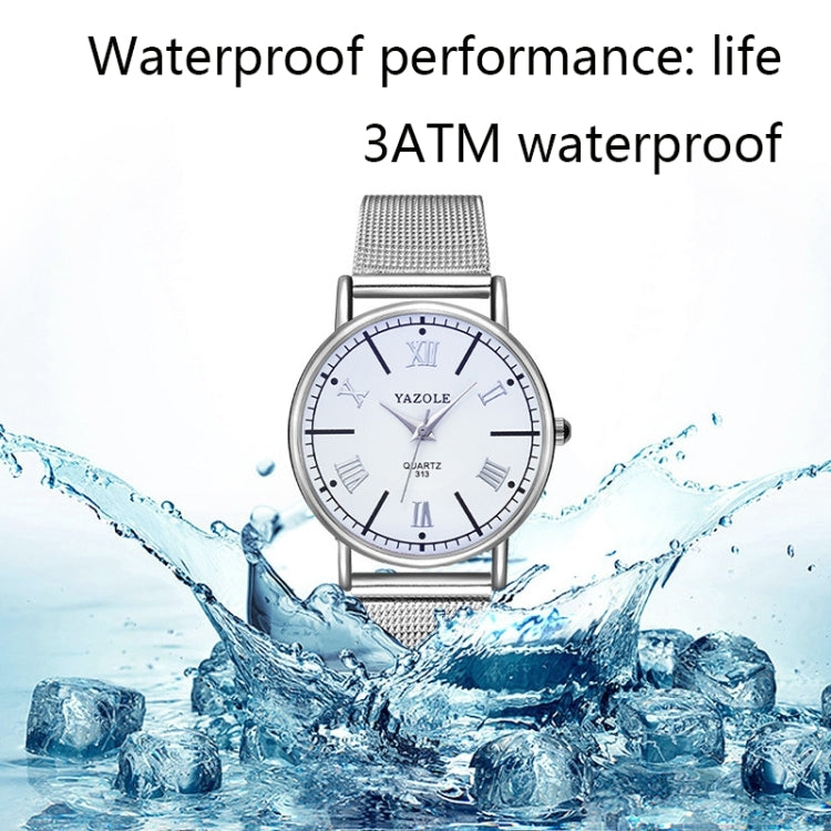 YAZOLE 313 Roman Numeral Dial Ladies Business Quartz Watch, Black Tray Black Belt, Black Tray Brown Belt, White Tray Black Belt, White Tray Brown Belt, Black Tray Silver Net Belt, White Tray Silver Net Belt