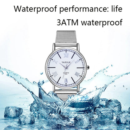 YAZOLE 313 Roman Numeral Dial Ladies Business Quartz Watch, Black Tray Black Belt, Black Tray Brown Belt, White Tray Black Belt, White Tray Brown Belt, Black Tray Silver Net Belt, White Tray Silver Net Belt