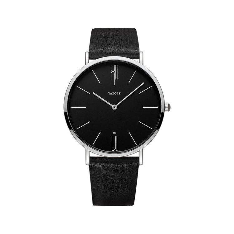 YAZOLE 506 Simple Large Scale Dial Men Business Quartz Watch, Silver Shell Black Tray Black Belt, Silver Shell White Tray Black Belt, Silver Shell Black Tray Brown Belt, Silver Shell White Tray Brown Belt, Black Shell Black Tray Black Belt