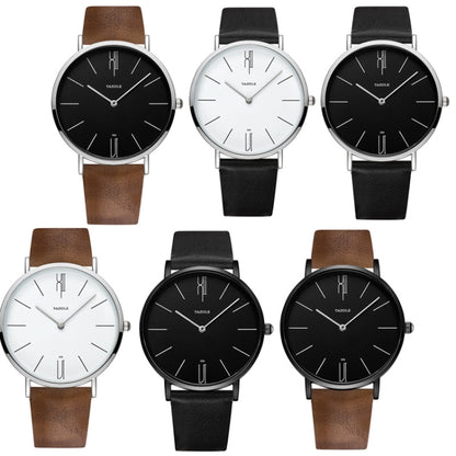 YAZOLE 506 Simple Large Scale Dial Men Business Quartz Watch, Silver Shell Black Tray Black Belt, Silver Shell White Tray Black Belt, Silver Shell Black Tray Brown Belt, Silver Shell White Tray Brown Belt, Black Shell Black Tray Black Belt
