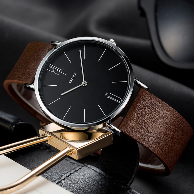 YAZOLE 506 Simple Large Scale Dial Men Business Quartz Watch, Silver Shell Black Tray Black Belt, Silver Shell White Tray Black Belt, Silver Shell Black Tray Brown Belt, Silver Shell White Tray Brown Belt, Black Shell Black Tray Black Belt