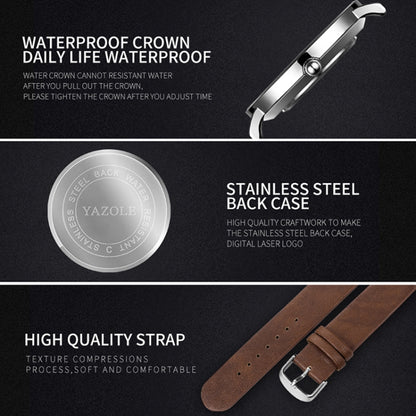YAZOLE 506 Simple Large Scale Dial Men Business Quartz Watch, Silver Shell Black Tray Black Belt, Silver Shell White Tray Black Belt, Silver Shell Black Tray Brown Belt, Silver Shell White Tray Brown Belt, Black Shell Black Tray Black Belt