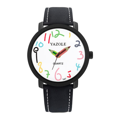 YAZOLE Personality Arabic Numeral Dial Student Watch Quartz Children Watch, 347 White Tray Black Belt, 347 White Tray Brown Belt, 347 Black Tray Black Belt, 347  Black Tray Brown Belt, 329 White Tray Black Belt, 329 White Tray Brown Belt