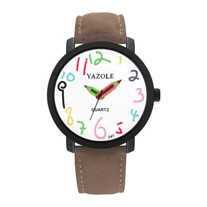 YAZOLE Personality Arabic Numeral Dial Student Watch Quartz Children Watch, 347 White Tray Black Belt, 347 White Tray Brown Belt, 347 Black Tray Black Belt, 347  Black Tray Brown Belt, 329 White Tray Black Belt, 329 White Tray Brown Belt