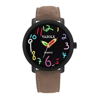 YAZOLE Personality Arabic Numeral Dial Student Watch Quartz Children Watch, 347 White Tray Black Belt, 347 White Tray Brown Belt, 347 Black Tray Black Belt, 347  Black Tray Brown Belt, 329 White Tray Black Belt, 329 White Tray Brown Belt