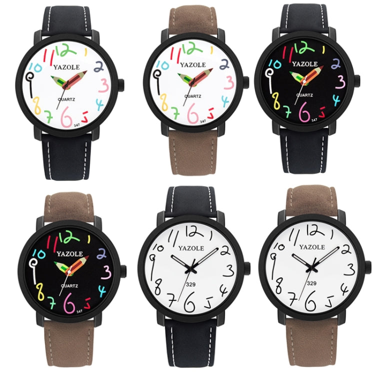 YAZOLE Personality Arabic Numeral Dial Student Watch Quartz Children Watch, 347 White Tray Black Belt, 347 White Tray Brown Belt, 347 Black Tray Black Belt, 347  Black Tray Brown Belt, 329 White Tray Black Belt, 329 White Tray Brown Belt