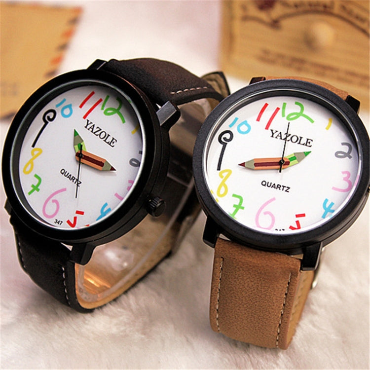 YAZOLE Personality Arabic Numeral Dial Student Watch Quartz Children Watch, 347 White Tray Black Belt, 347 White Tray Brown Belt, 347 Black Tray Black Belt, 347  Black Tray Brown Belt, 329 White Tray Black Belt, 329 White Tray Brown Belt