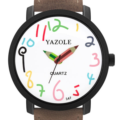 YAZOLE Personality Arabic Numeral Dial Student Watch Quartz Children Watch, 347 White Tray Black Belt, 347 White Tray Brown Belt, 347 Black Tray Black Belt, 347  Black Tray Brown Belt, 329 White Tray Black Belt, 329 White Tray Brown Belt