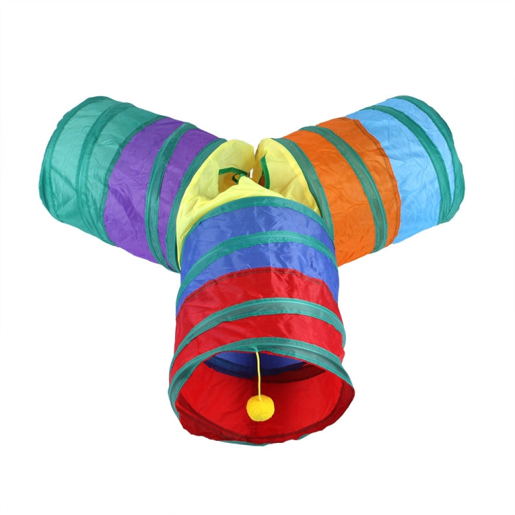 Cat Rainbow Three-Way Tunnel Interactive Cat Toy Foldable Cat Channel, Rainbow