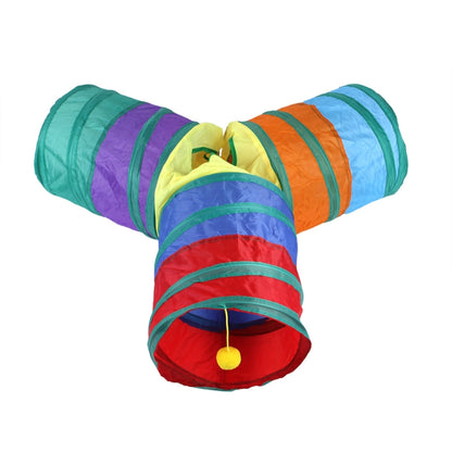Cat Rainbow Three-Way Tunnel Interactive Cat Toy Foldable Cat Channel, Rainbow