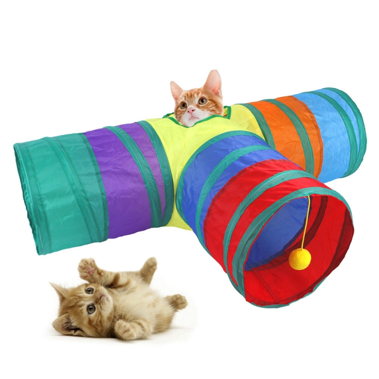 Cat Rainbow Three-Way Tunnel Interactive Cat Toy Foldable Cat Channel, Rainbow