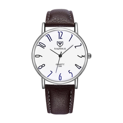 YAZOLE 299 Arabic Numerals Dial Couple Business Belt Watch, Small White Tray Brown Belt, Small Black Tray Black Belt, Small White Tray Black Belt, Small Black Tray Brown Belt, Large White Tray Black Belt, Large White Tray Red Belt
