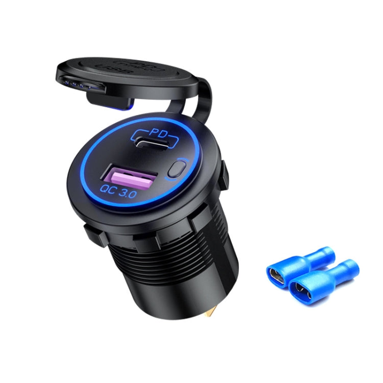 Car Motorcycle Ship Modified USB Charger Waterproof PD + QC3.0 Fast Charge, Blue Light With Terminal, Red Light With Terminal, Green Light With Terminal, Red Light With 60cm Line, Green Light With 60cm Line