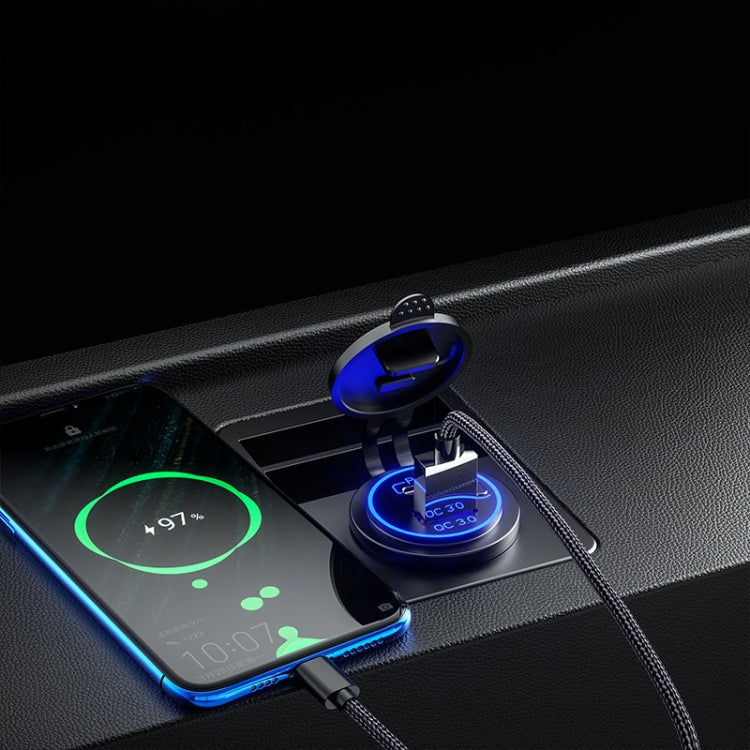Car Motorcycle Ship Modified USB Charger Waterproof PD + QC3.0 Fast Charge, Blue Light With Terminal, Red Light With Terminal, Green Light With Terminal, Red Light With 60cm Line, Green Light With 60cm Line