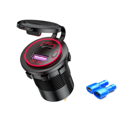Car Motorcycle Ship Modified USB Charger Waterproof PD + QC3.0 Fast Charge, Blue Light With Terminal, Red Light With Terminal, Green Light With Terminal, Red Light With 60cm Line, Green Light With 60cm Line