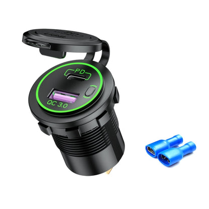 Car Motorcycle Ship Modified USB Charger Waterproof PD + QC3.0 Fast Charge, Blue Light With Terminal, Red Light With Terminal, Green Light With Terminal, Red Light With 60cm Line, Green Light With 60cm Line