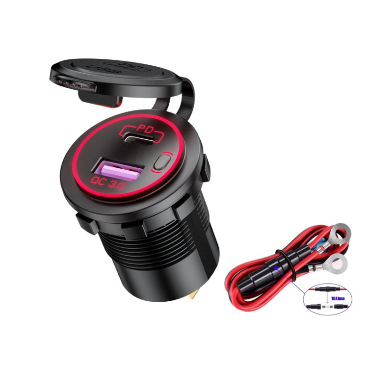 Car Motorcycle Ship Modified USB Charger Waterproof PD + QC3.0 Fast Charge, Blue Light With Terminal, Red Light With Terminal, Green Light With Terminal, Red Light With 60cm Line, Green Light With 60cm Line
