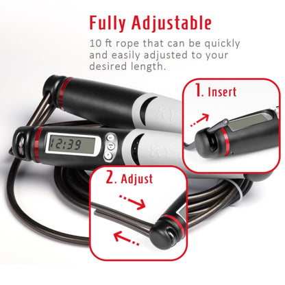 KYTO 2106B Corded Version Calorie Electronic Counting Skipping Rope Adult Fitness Timing Skipping Rope, with Steel Wire Rope (Black Gray), with 2 Steel Wire Ropes (Black Gray)