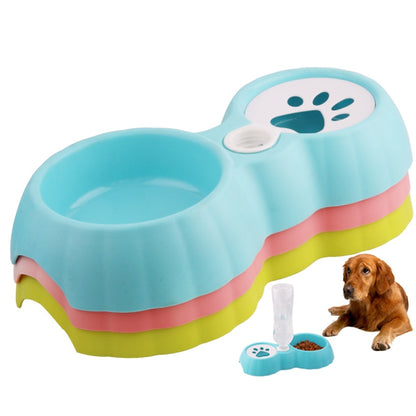 Pet Double Bowl Food And Drinker Cat And Dog Feeder Non-Wet Mouth Drinker, Pink, Blue, Green
