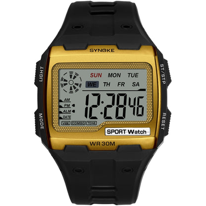 SYNOKE Square Sarge Screen Display Luminous Multifunctional Outdoor Men Sports Watch Digital Watch, Black, Gold, Silver, Lake Blue