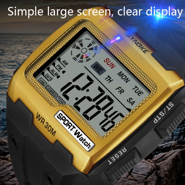 SYNOKE Square Sarge Screen Display Luminous Multifunctional Outdoor Men Sports Watch Digital Watch, Black, Gold, Silver, Lake Blue