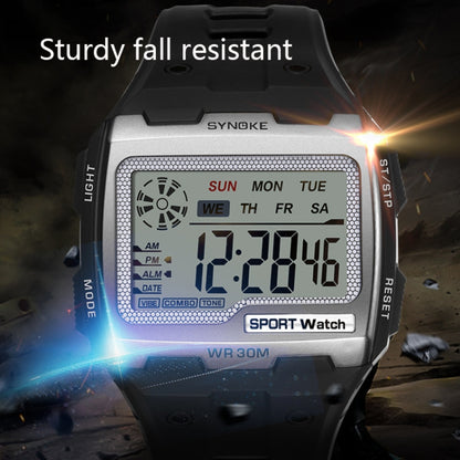 SYNOKE Square Sarge Screen Display Luminous Multifunctional Outdoor Men Sports Watch Digital Watch, Black, Gold, Silver, Lake Blue