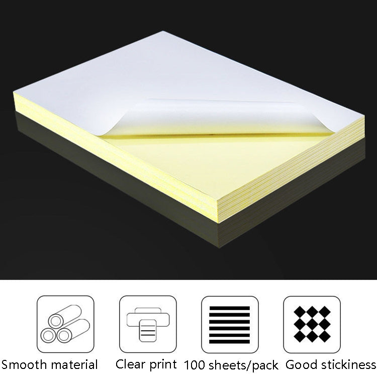 100 Sheets A4 Non-Adhesive Print Paper Blank Writing Adhesive Laser Inkjet Print Label Paper, Glossy, Matte