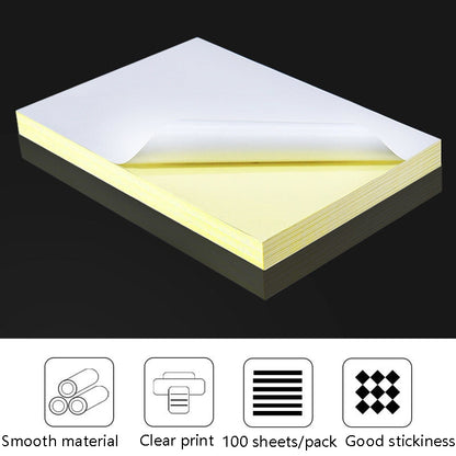 100 Sheets A4 Non-Adhesive Print Paper Blank Writing Adhesive Laser Inkjet Print Label Paper, Glossy, Matte