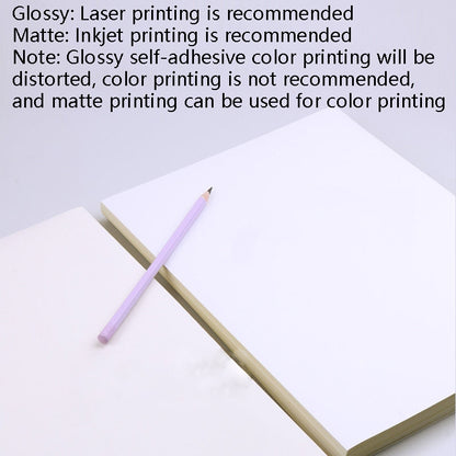 100 Sheets A4 Non-Adhesive Print Paper Blank Writing Adhesive Laser Inkjet Print Label Paper, Glossy, Matte