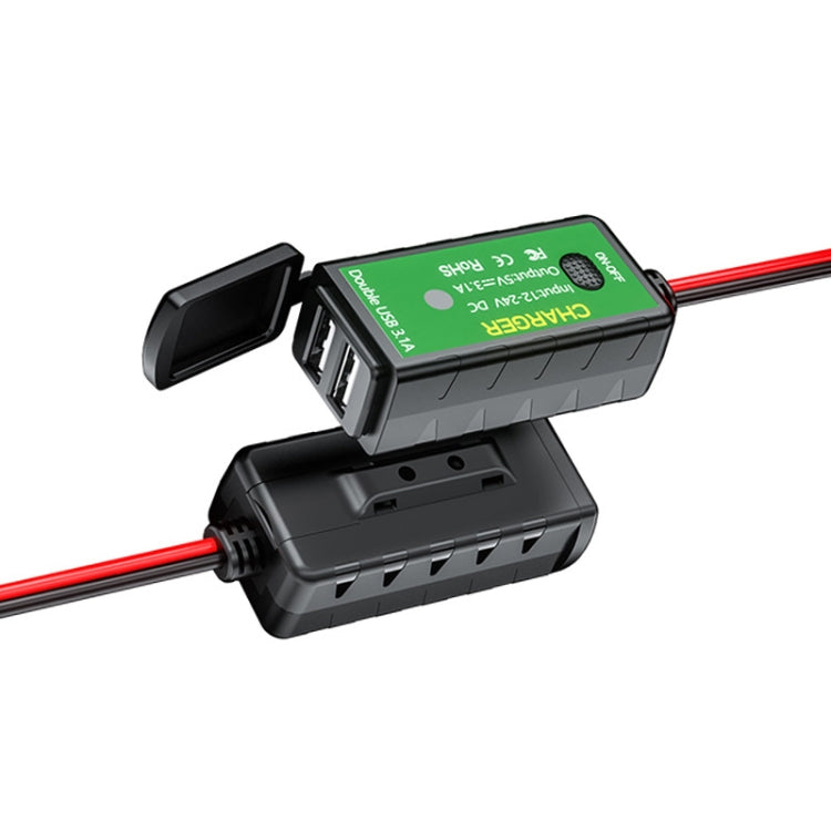 M2-A 12V 3.1A Dual USB Mobile Phone Charger Motorcycle Waterproof With Line Charger, M2-A