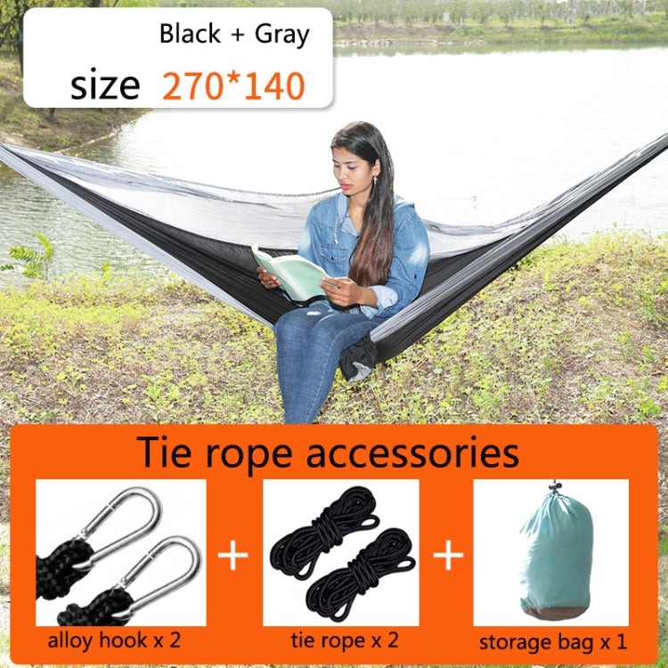 Outdoor Hammock Nylon Parachute Cloth Travel Camping Swing, Style:, 2.7m x 1.4m (Black+Gray), 3m x 2m (Black+Gray), 2.7m x 1.4m (Black+Red), 3m x 2m (Black+Red), 2.7m x 1.4m (Red+Sky Blue), 3m x 2m (Red+Sky Blue), 2.7m x 1.4m (Royal Blue+Dark Gray)