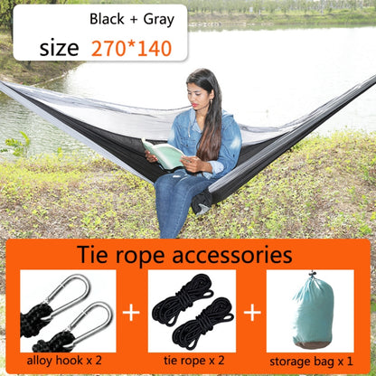 Outdoor Hammock Nylon Parachute Cloth Travel Camping Swing, Style:, 2.7m x 1.4m (Black+Gray), 3m x 2m (Black+Gray), 2.7m x 1.4m (Black+Red), 3m x 2m (Black+Red), 2.7m x 1.4m (Red+Sky Blue), 3m x 2m (Red+Sky Blue), 2.7m x 1.4m (Royal Blue+Dark Gray)
