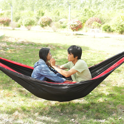 Outdoor Hammock Nylon Parachute Cloth Travel Camping Swing, Style:, 2.7m x 1.4m (Black+Gray), 3m x 2m (Black+Gray), 2.7m x 1.4m (Black+Red), 3m x 2m (Black+Red), 2.7m x 1.4m (Red+Sky Blue), 3m x 2m (Red+Sky Blue), 2.7m x 1.4m (Royal Blue+Dark Gray)
