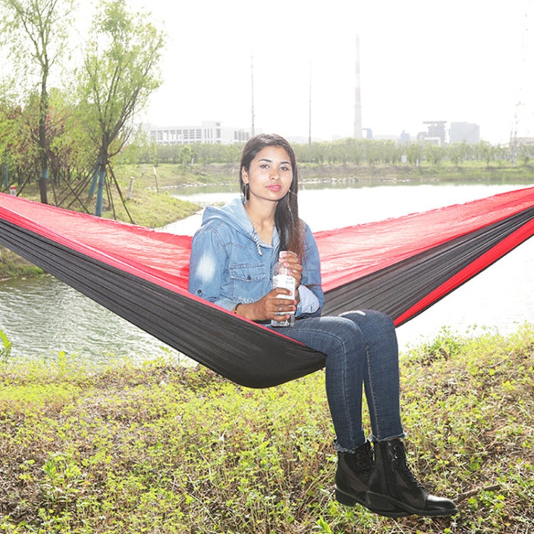 Outdoor Hammock Nylon Parachute Cloth Travel Camping Swing, Style:, 2.7m x 1.4m (Black+Gray), 3m x 2m (Black+Gray), 2.7m x 1.4m (Black+Red), 3m x 2m (Black+Red), 2.7m x 1.4m (Red+Sky Blue), 3m x 2m (Red+Sky Blue), 2.7m x 1.4m (Royal Blue+Dark Gray)