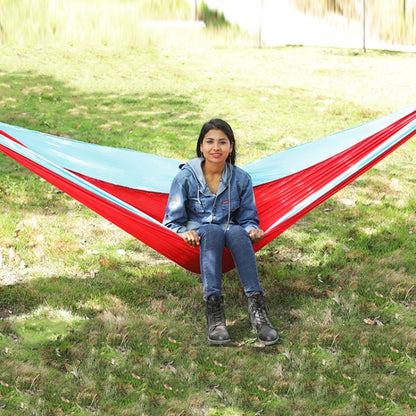 Outdoor Hammock Nylon Parachute Cloth Travel Camping Swing, Style:, 2.7m x 1.4m (Black+Gray), 3m x 2m (Black+Gray), 2.7m x 1.4m (Black+Red), 3m x 2m (Black+Red), 2.7m x 1.4m (Red+Sky Blue), 3m x 2m (Red+Sky Blue), 2.7m x 1.4m (Royal Blue+Dark Gray)