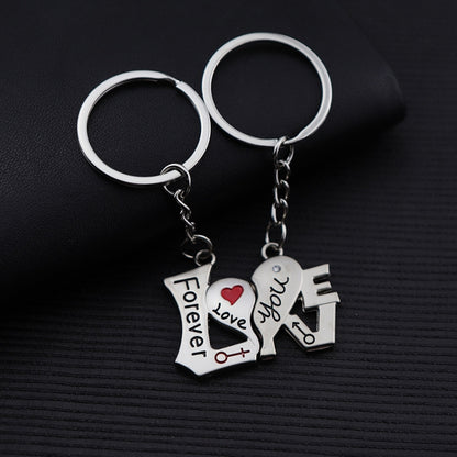 10 Pairs Metal Love Word Couple Keychain Pendant, Love Word Couple Keychain