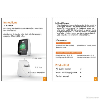 DM1308 CO2 Monitor Tester Indoor Air Quality 400-5000ppm Digital Carbon Dioxide Temperature Humidity NDIR Sensor
