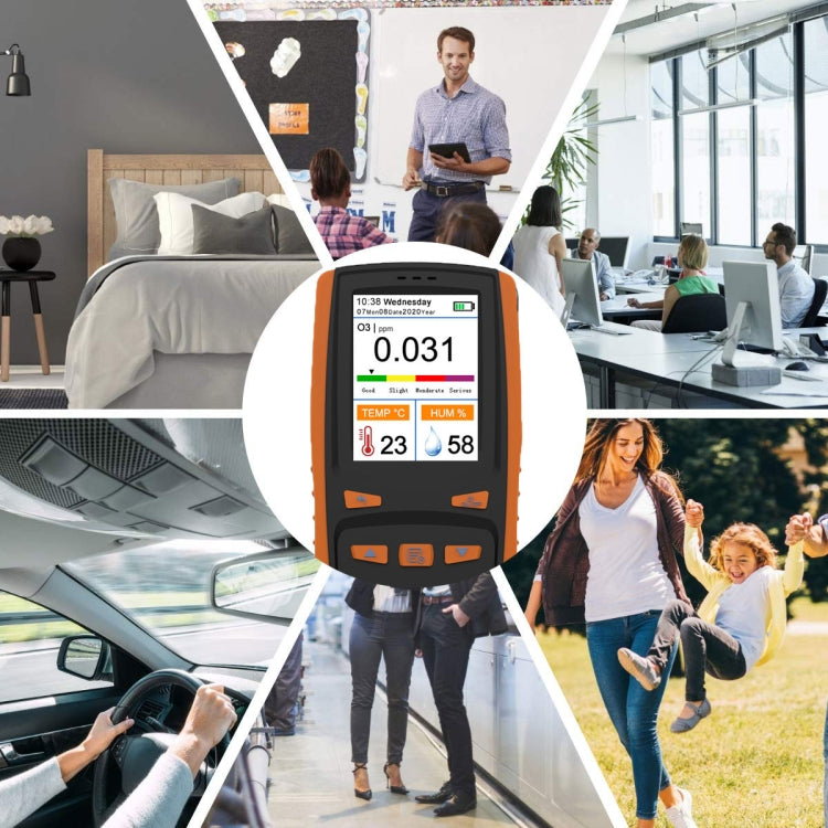DM509-O3 Handheld Portable Ozone Analyzer O3 Ozone Gas Detector Intelligent Sensor Ozone Meter, Black Orange