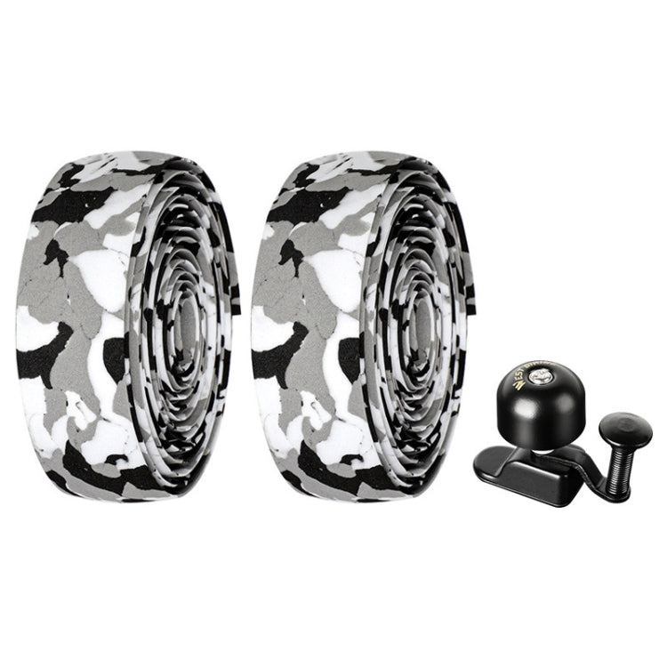 WEST BIKING YP1602782 Bicycle Bells With Supernouncing EVA Back Rubber Band Bell Combination Set, Black Tape + Black Bell, Red Tape + Black Bell, Colored Tape + Black Bell, White Black Gray Tape + Black Bell