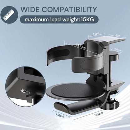 Rotating Cup Holder Headphone Holder Internet Cafe Monitor Headphone Hanger, Black, Moonlight Silver