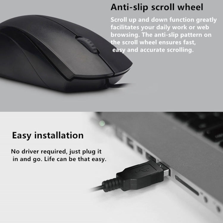 Rapoo N1600 1000 DPI 3 Keys Office Business Silent Wired Mouse, Cable Length: 1.5m