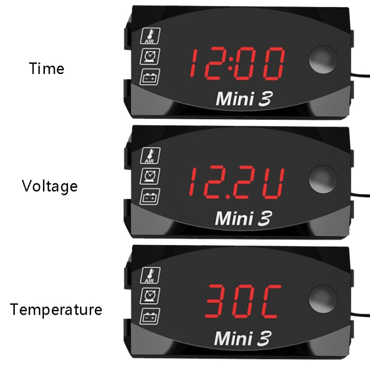Voltage Clock And Temperature 3 In 1 LED Electronic Meter Large-Screen Digital Display Waterproof And Dustproof Voltmeter, 3 In 1 LED Blue Light, 3 In 1 LED Red Light, 3 In 1 LED White Light, 3 In 1 LED Green Light