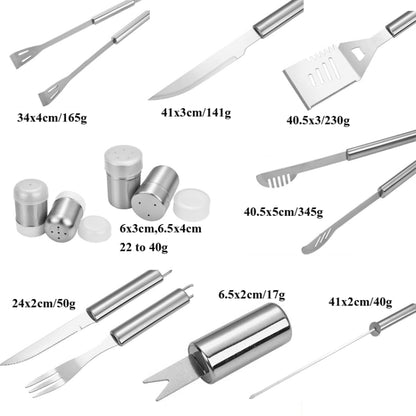Barbecue Combination Tool Set Aluminum Box Stainless Steel Grill Set, 10 in 1