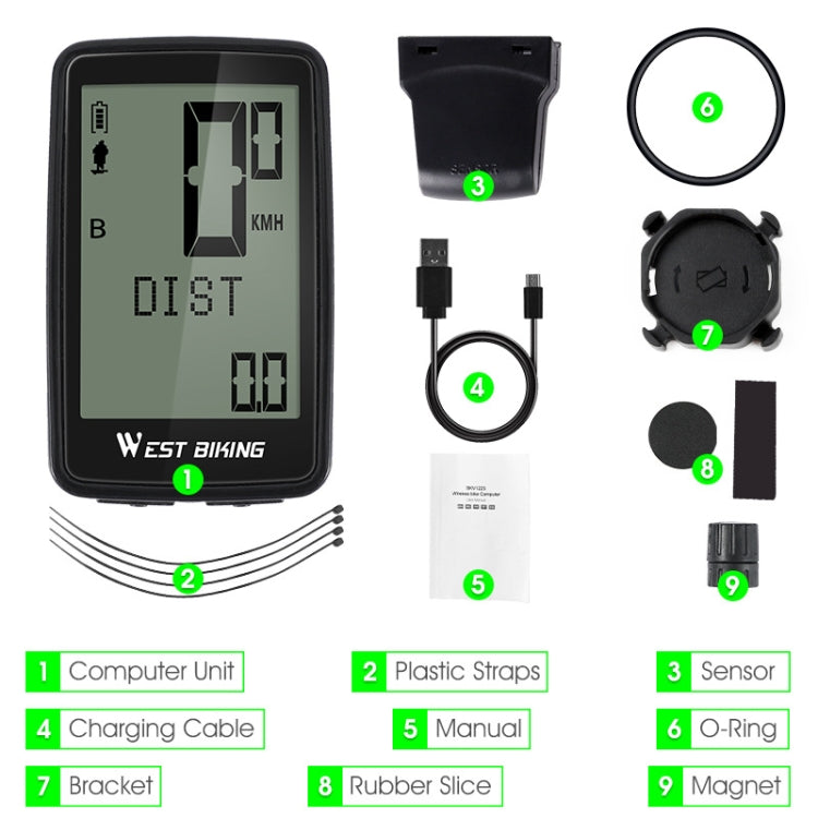 WEST BIKING Mountain Road Bike Five Language Code Table USB Riding Wireless Code Table Speedometer, YP0702075