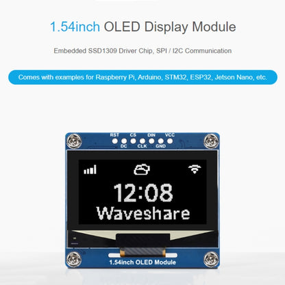 Waveshare 1.54 Inch OLED Display Module, 128×64 Resolution, SPI / I2C Communication