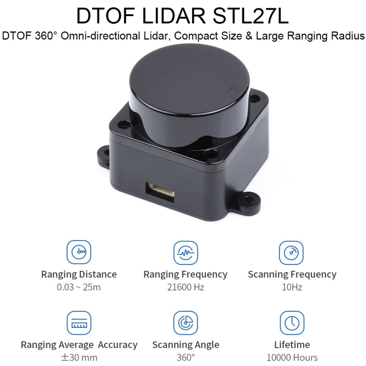Waveshare 24782 DTOF Laser Lidar Sensor STL27L, 360 Degree Omni-Directional Lidar, UART Bus, 24782