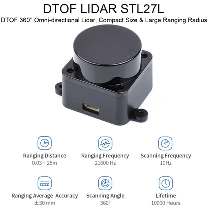 Waveshare 24782 DTOF Laser Lidar Sensor STL27L, 360 Degree Omni-Directional Lidar, UART Bus, 24782