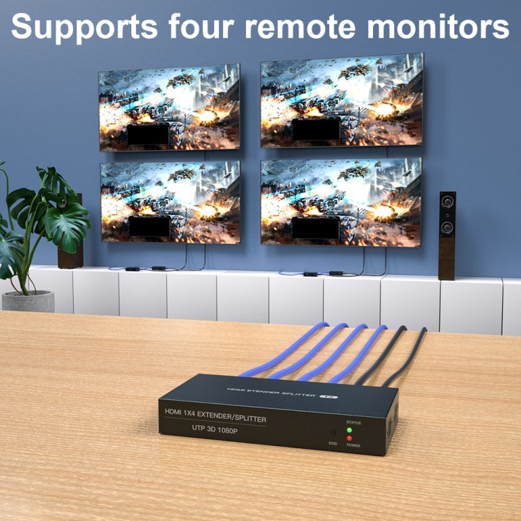 60m 1x4 HDMI Splitter POC Distribution Extender Supports 1080P@60Hz, UK Plug, US Plug, EU Plug, AU Plug