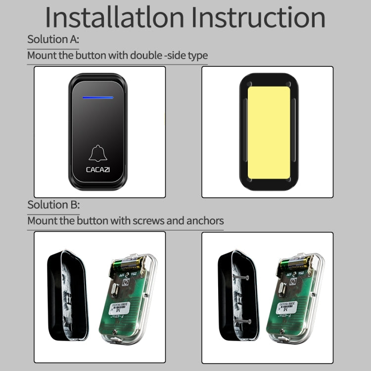 CACAZI Home Smart Digital Wireless Doorbell Remote Electronic Doorbell Elderly Pager, US Plug, EU Plug, UK Plug