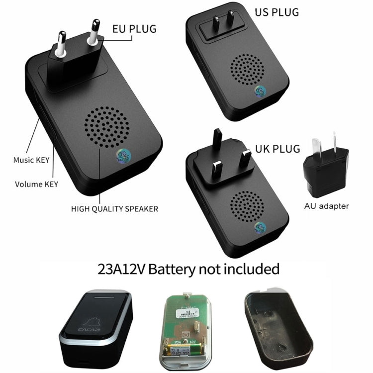 CACAZI Home Smart Digital Wireless Doorbell Remote Electronic Doorbell Elderly Pager, US Plug, EU Plug, UK Plug